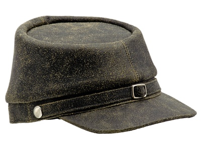 波兰sterkowski正品 复古墨绿磨毛真皮平顶军帽金属扣手工精制帽