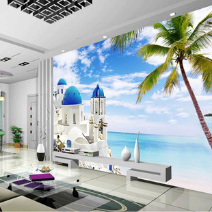 墙纸3d立体壁纸无纺布墙纸 情定爱琴海 地中海卧室客厅背景墙大型壁画