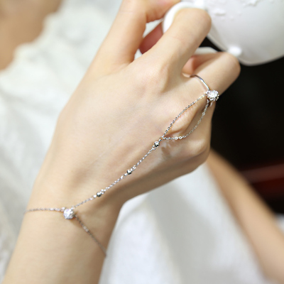 韩版时尚连指手链镶钻微镶戒指一套装个性一体连指链新娘配饰潮女