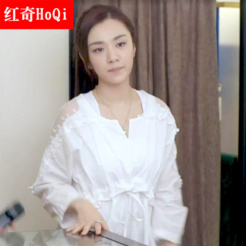 17春装新款大好时光王晓晨茅小春同款白色衬衫女长袖蕾丝拼接绑带_爱
