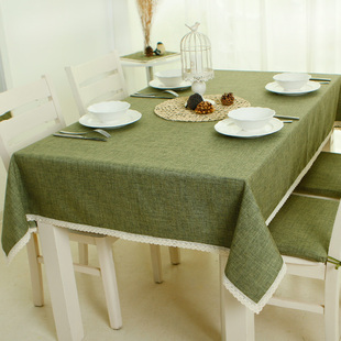 台布 桌布日式布艺棉麻风格 长方形纯色桌布 蕾丝边布艺高档餐桌布