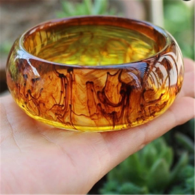 塑料树脂仿琥珀蜜蜡宽条手镯环手链女金姣蜜玉镯子送爱人特价包邮