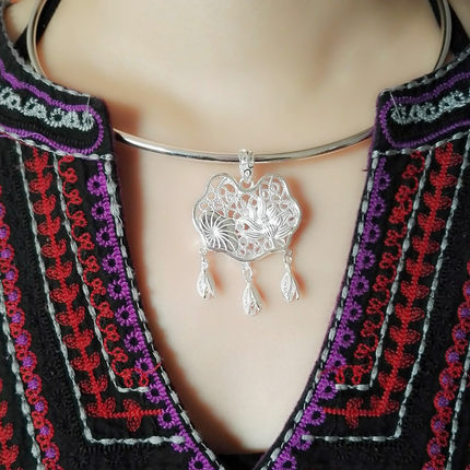 s999纯银女成人长命锁项圈项链手工复古锁骨足银毛衣链礼物正品_7折