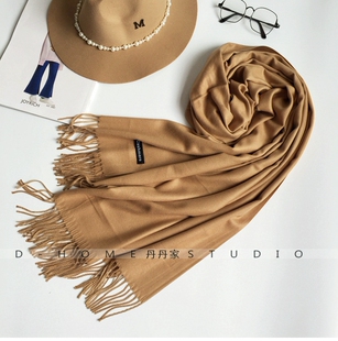 秋冬男女纯色卡其浅驼色杏色米色仿羊绒披肩加长情侣羊绒围巾两用