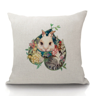 童话大白兔亚麻抱枕北欧宜家办公室汽车沙发抱枕靠垫靠枕接受定制