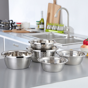 不锈钢盆 加厚宽边味斗菜盆漏盆洗菜盆淘米盆和面盆沥水盆 五件套