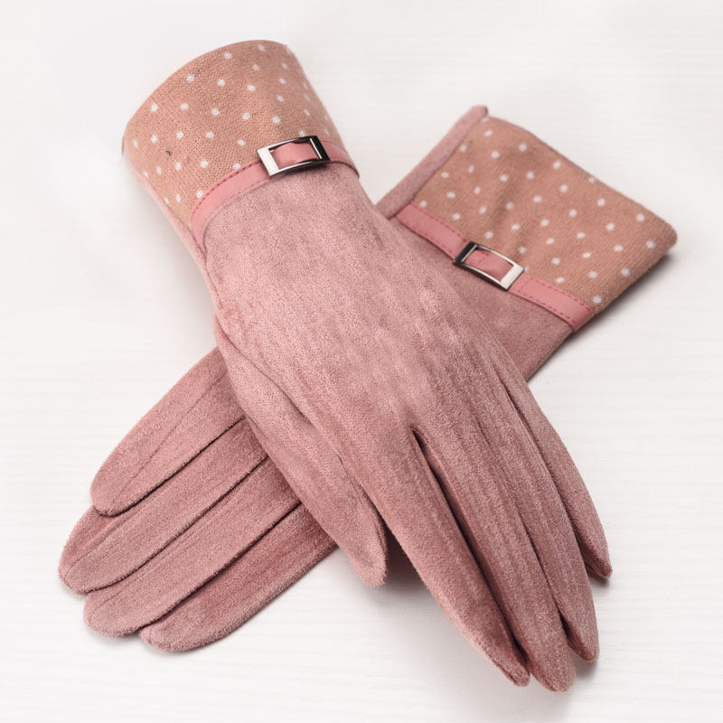 羚羊早安 女子鹿皮绒保暖金丝绒手套女冬可爱大红色可触屏不起球