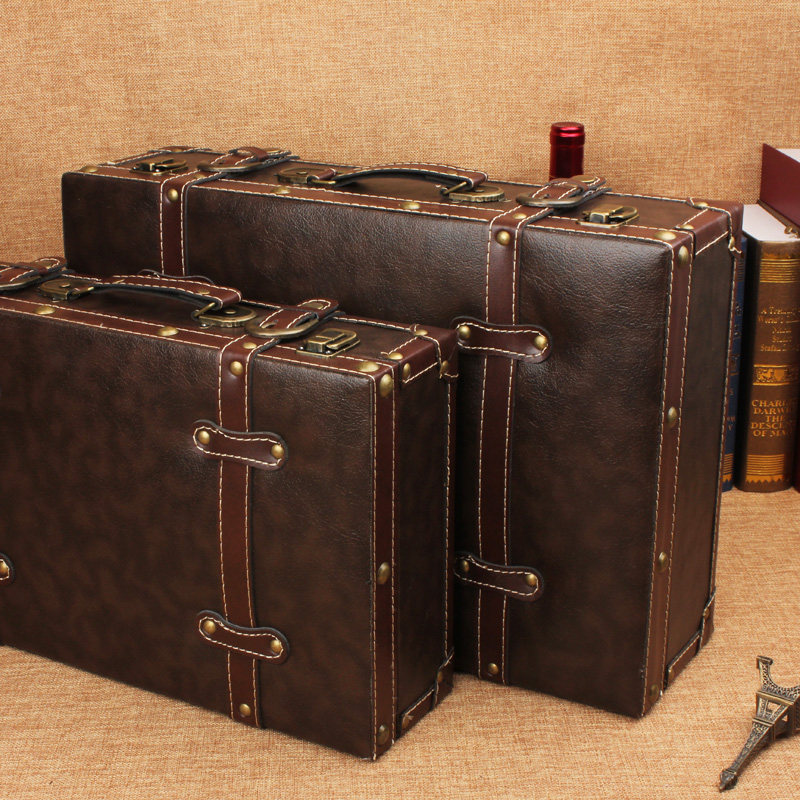 复古做旧皮箱子老式手拎箱皮革收纳箱橱窗陈列婚纱影楼拍照道具箱
