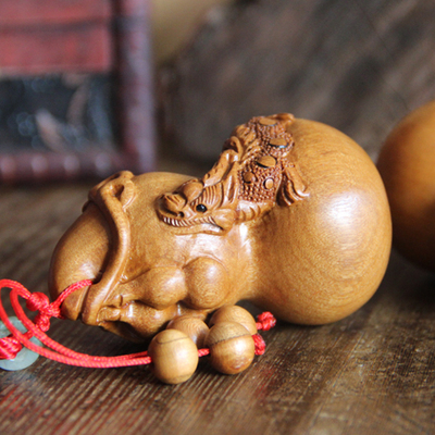 桃木 手把件 把玩 手工雕刻 貔貅葫芦 辟邪保平安 招财 包邮