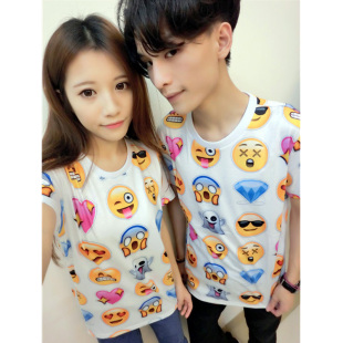 情侣装夏季原宿bf风3dqq表情包半袖日系韩版女学生短袖t恤男班服