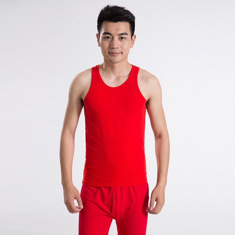 男士弹力棉背心本命年婚礼大红色背心中老年纯棉跨栏吊带内裤包邮