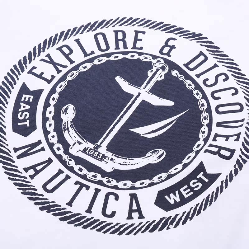 nautica/诺帝卡春夏新款时尚印花百搭圆领纯棉长袖t恤男na000608