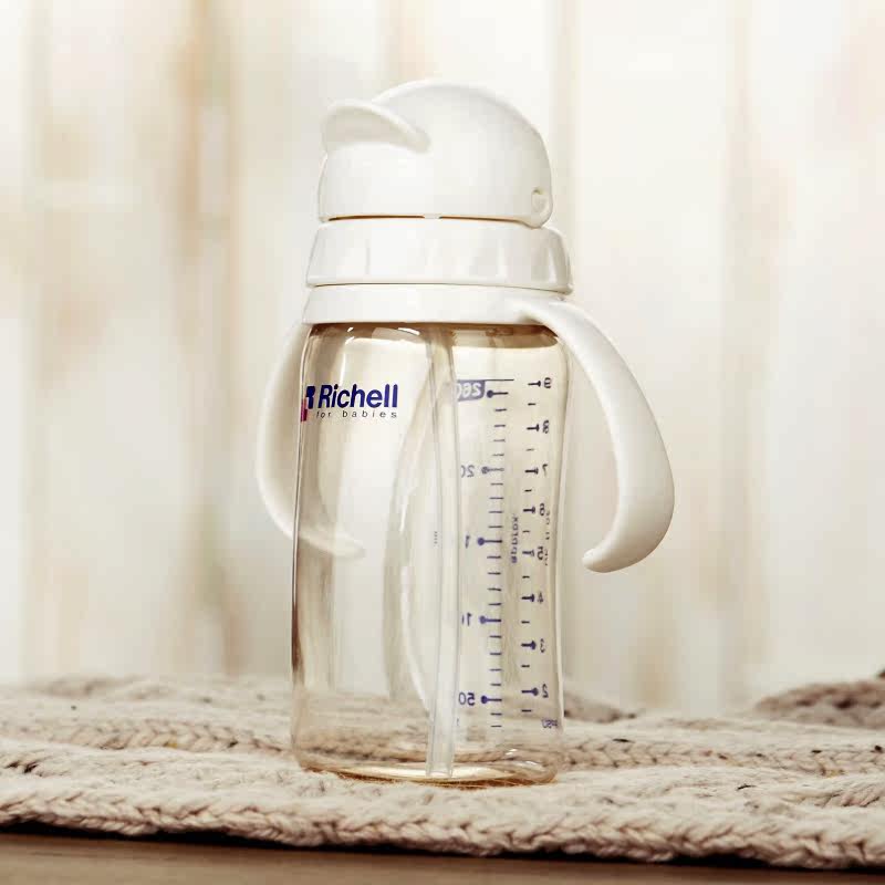 日本richell利其尔ppsu吸管杯 宝宝水杯儿童学饮杯婴儿奶瓶带手柄