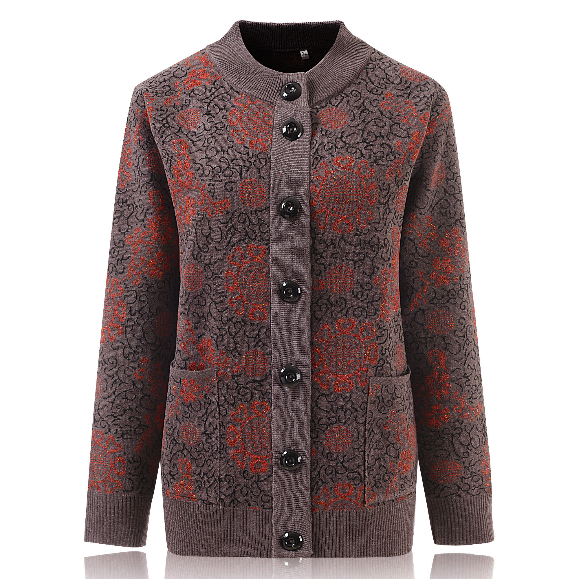 中老年卫衣加厚秋冬女装新款休闲大码妈妈装修身上衣立领抓绒外套