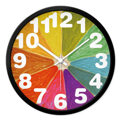 摩门客厅卧室创意挂钟表彩色橙子柠檬艺术时钟挂表超静音石英4032