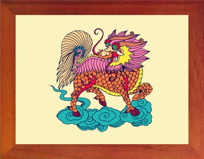 【营养书画】进口实木有框画办公风水摆件/瑞兽麒麟-防小人-2款