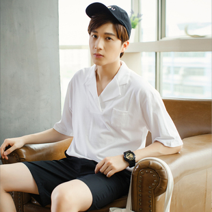 情侣新款韩国帅t宽松前短后长撞色细条纹长袖翻领polo衫