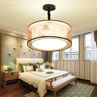 新中式吊灯卧室灯现代中式小吊灯布艺圆形床头餐厅茶室中国风灯具