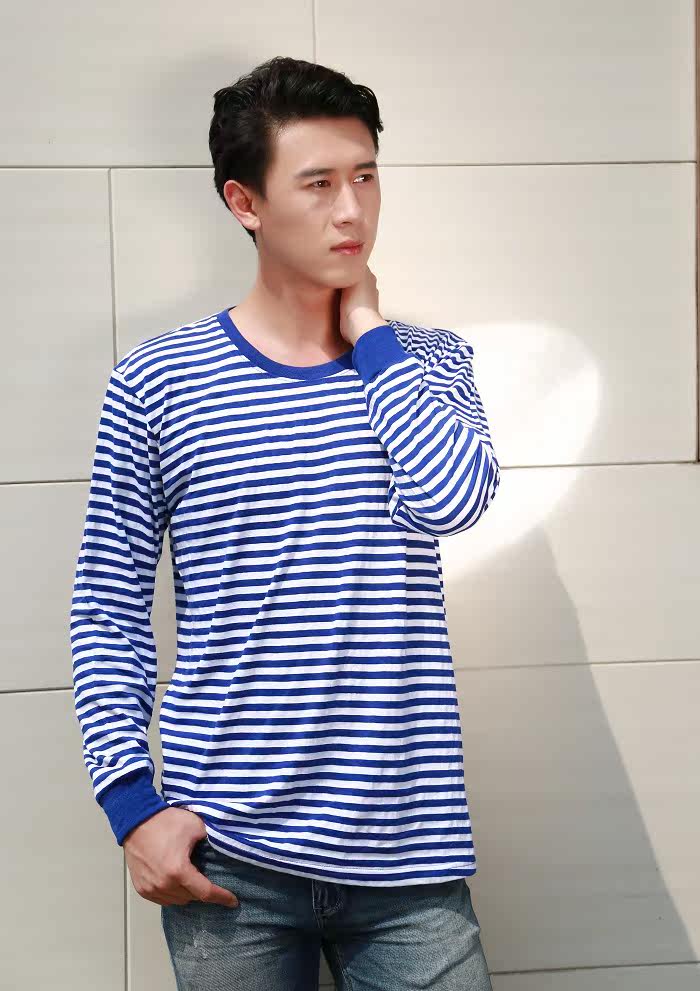 长袖秋冬季男士海魂衫t恤条纹款宽松圆领青少年打底衫上衣包邮潮
