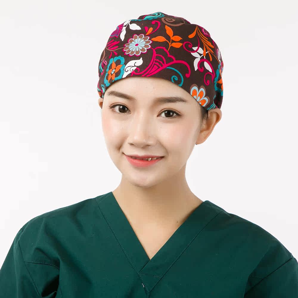 每田手术室帽子( 牙科美容医生护士纯棉欧美印花长发葫芦帽)暗香