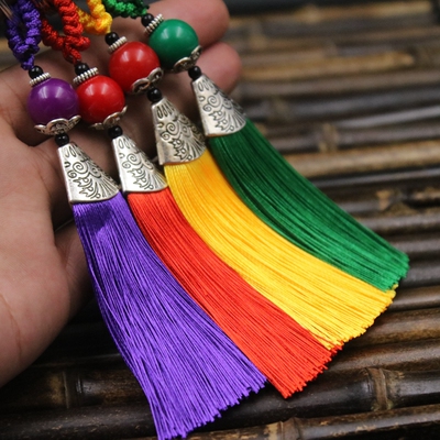 带钥匙圈玻璃珠流苏穗子 高档车挂饰品配件材料钥匙穗子包包挂穗