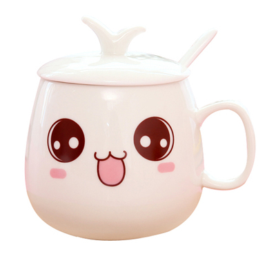 满包邮可爱情侣早餐牛奶杯杯子带盖勺卡通陶瓷杯水杯咖啡杯马克杯