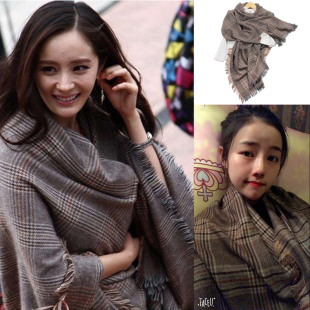 杨幂同款围巾围巾女冬季羊毛围巾女英伦格子超大加厚保暖披肩两用