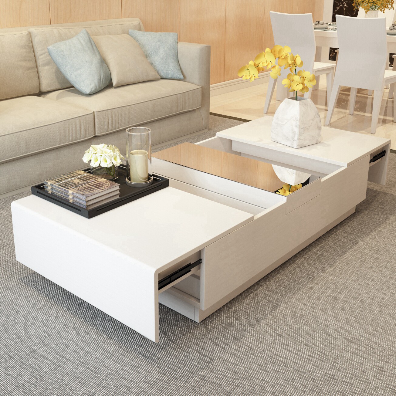 客厅中小户型创意新款家居时尚简约伸缩沙发茶几桌电视柜组合整装