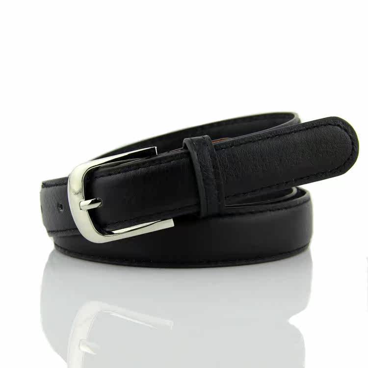 韩版百搭细皮带 黑色pu女士细腰带 时尚针扣学生皮带简约休闲裤带