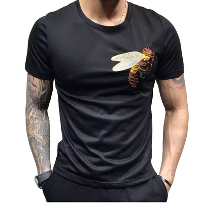 2017夏季新款潮牌刺绣黄蜂小蜜蜂休闲男士短袖t恤修身体恤潮男装