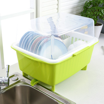 樱优美 塑料碗柜厨房碗筷沥水架碗碟架带盖加厚碗盘餐具置物架