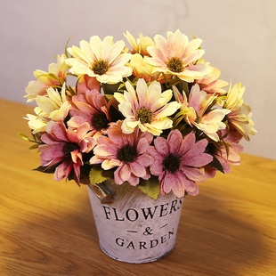 波斯菊塑料绿植小仿真家具高档盆栽摆件铁艺假花乡村欧式田园插花