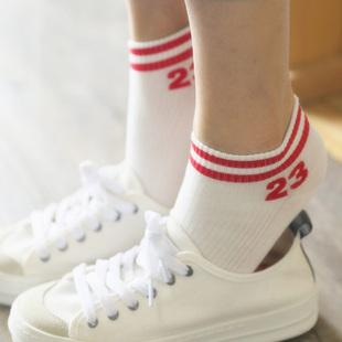 韩版纯棉条纹两道杠数字款短袜子春夏季薄款低帮运动学生小白鞋袜