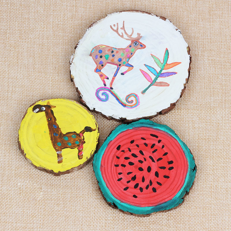 年轮圆木片diy装饰画幼儿园涂鸦手绘白坯创意美术儿童木头丙烯画
