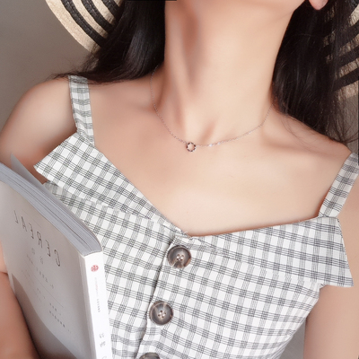 韩国简约黑色几何小圆圈学生迷你吊坠s925纯银短款锁骨项链礼物女