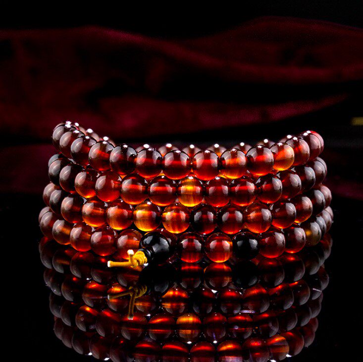 天然酒红色山龟108颗文玩佛珠手串山龟壳珠子男女款念珠手链项链