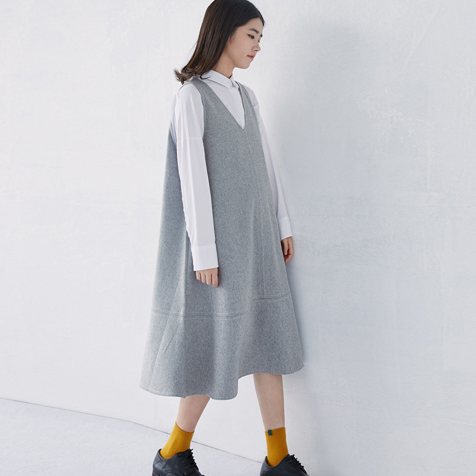 坎肩背心无袖毛呢连衣裙女过膝长款胖mm加厚宽松大码bf欧美风秋冬