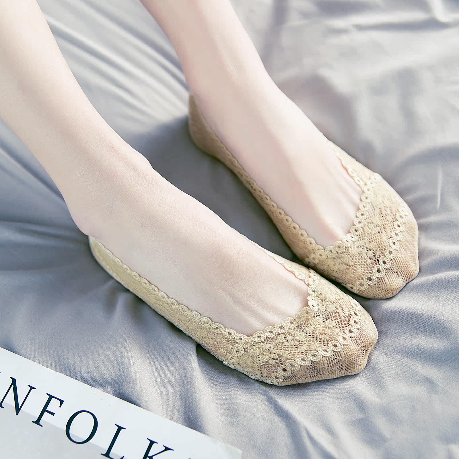 瓢鞋袜子女夏半隐形袜 韩版纯棉船袜浅口脚底袜硅胶防滑吸湿排汗