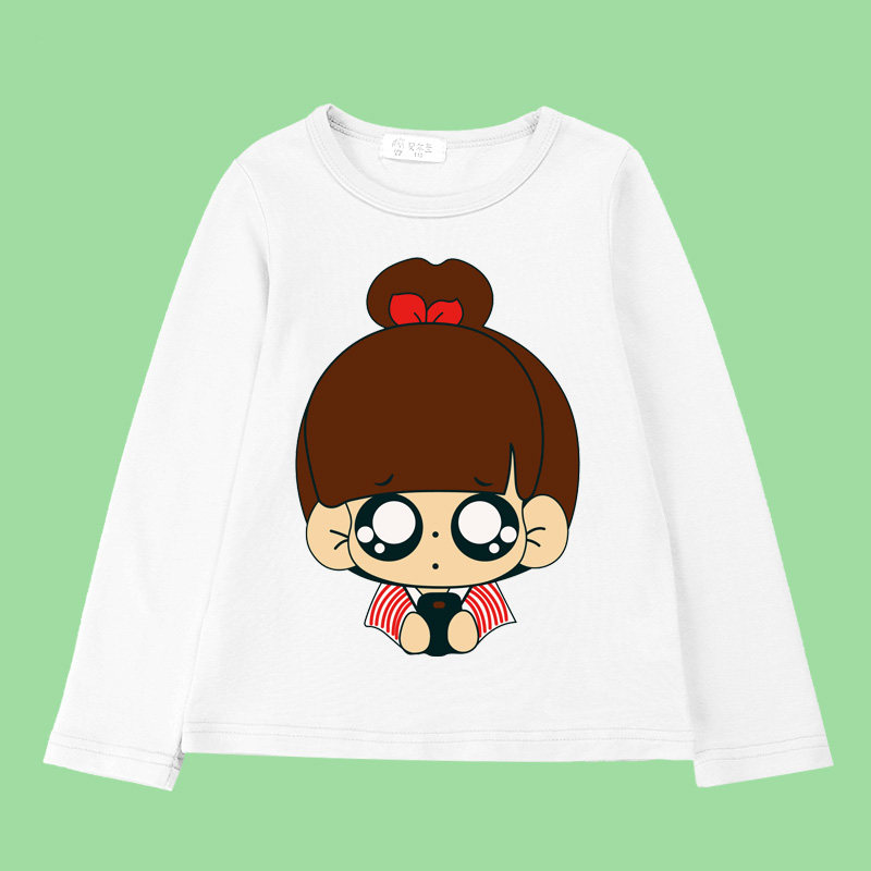 童装女童中大童秋装上衣韩版2017新款儿童宽松卡通长袖白色t恤潮