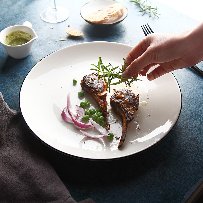 高档欧式陶瓷餐具 牛排盘 创意家用白色新骨瓷大圆盘牛扒盘意面盘