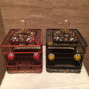 鸟笼红木鸟笼乌木鸟笼红子贝子绣眼靛颏宠物双层底方型鸟笼