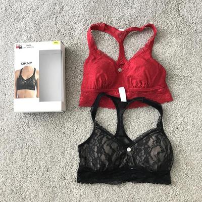 美国代购*dkny蕾丝内衣性感文胸y型美背无痕无钢圈吊带2件套