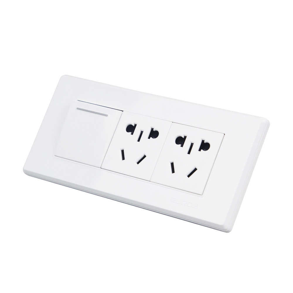 eurob欧奔墙壁开关插座面板e8雅白118型三位一开 10孔插座