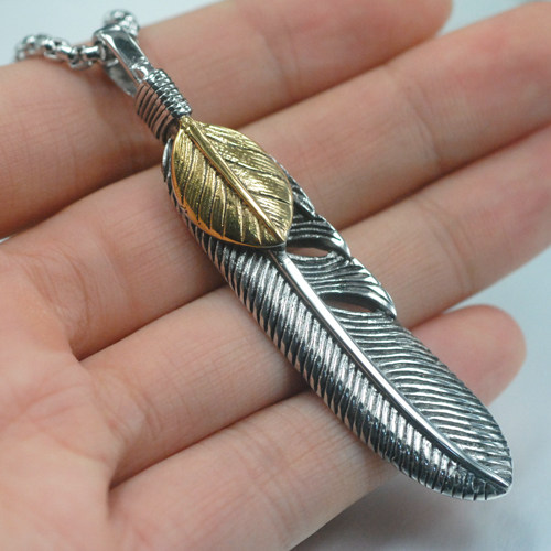 美国潮流权志龙gd同款复古羽毛钛钢男项链 日韩朋克潮人个性粗链