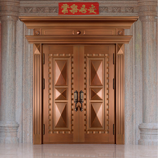 铜门别墅私房四扇纯铜大门双开门真铜门定制客厅不锈钢镀铜大门