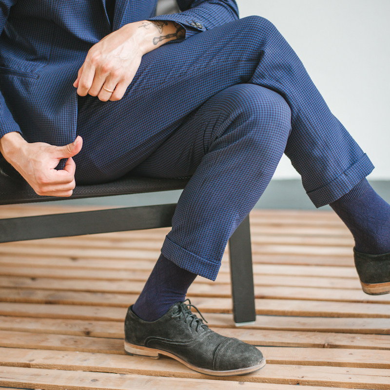 zaferwalk绅士款基本款皮鞋袜 双针系列商务系列纯棉菱格纹理袜