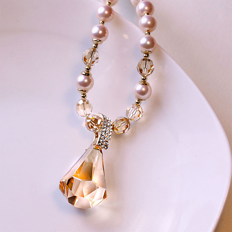 鸿澜奥地利水晶吊坠珍珠项链女 短款时尚欧美奢华锁骨链礼物首饰