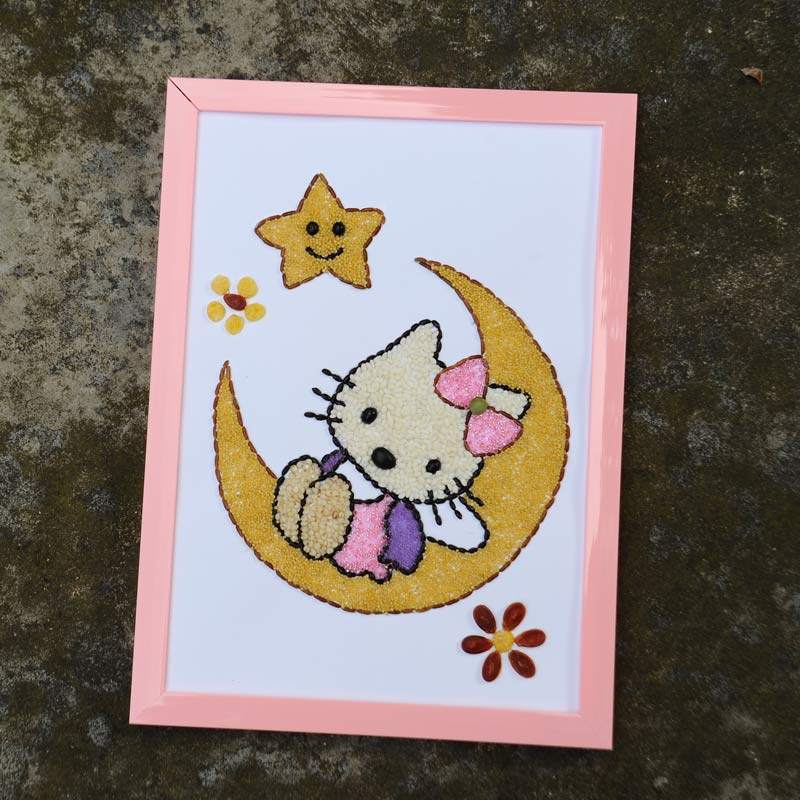 儿童手工diy豆子种子贴画材料包 趣味儿童早教益智玩具 月亮kitty