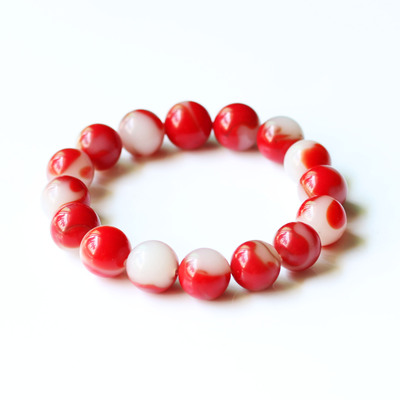 鸡血玉手链 新疆和田玉羊脂白玉鸡血玉手链 克拉玛依金丝玉手链