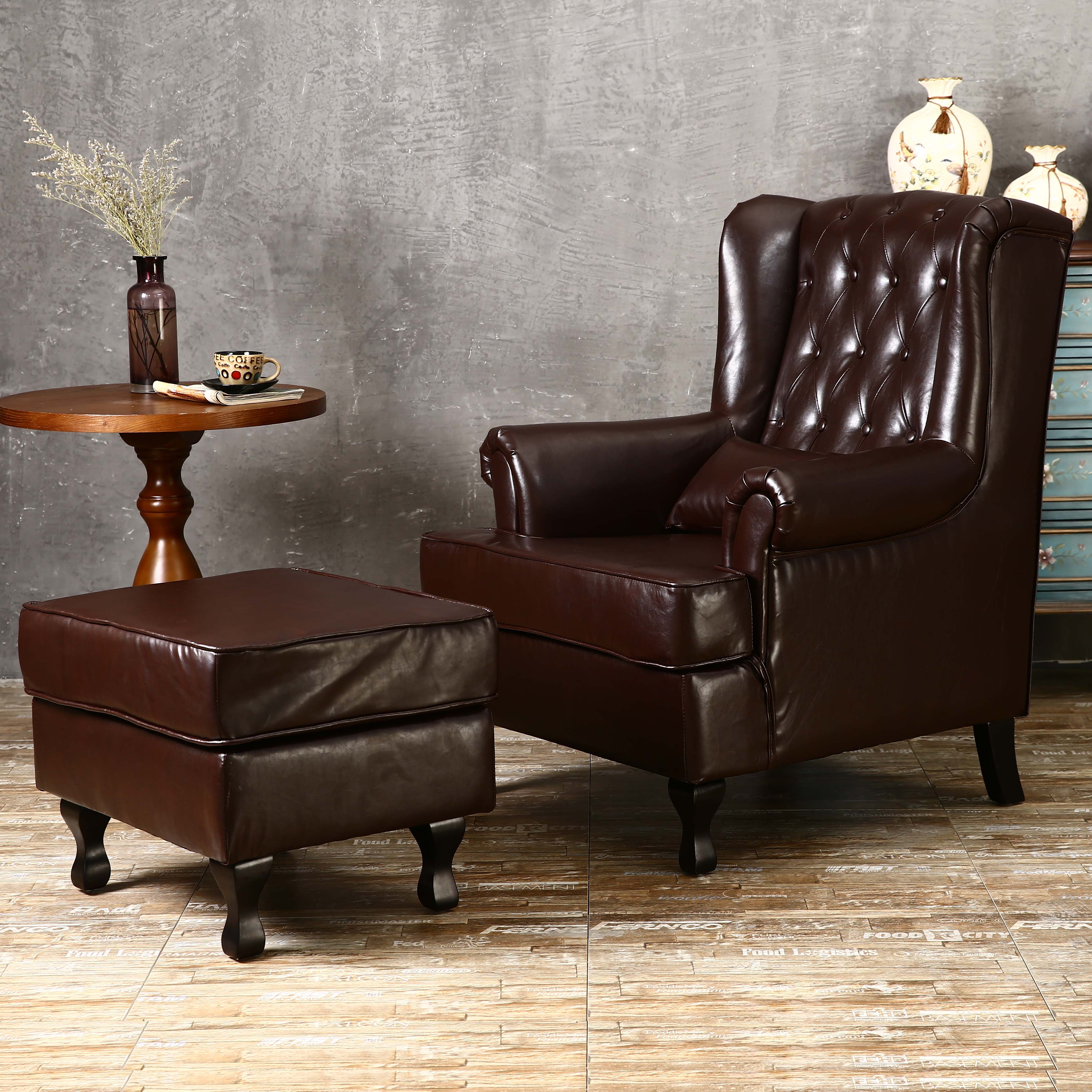 美式欧式老虎椅单人沙发客厅整装皮沙发现代简约沙发咖啡厅酒吧
